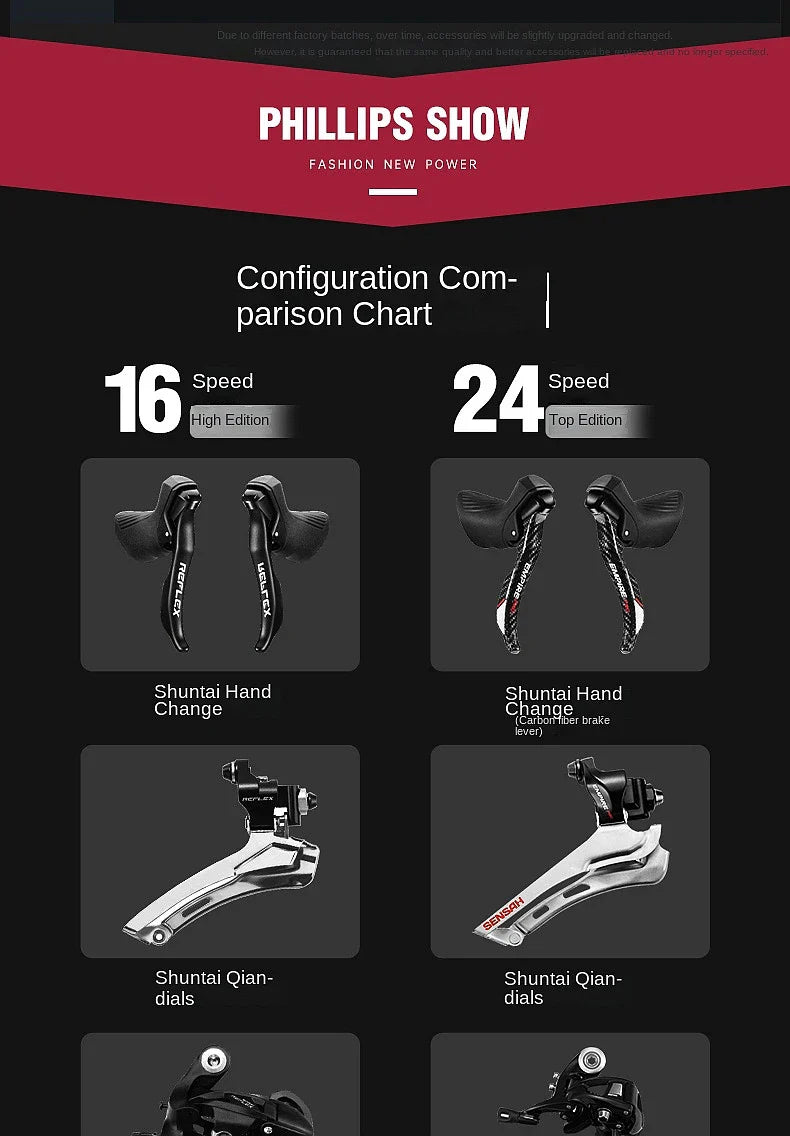 2025 New Ultra-Light Carbon Fiber Road Bike Fast Racing Bicycle with Hydraulic Disc Brakes 16/24-Speed Gear Shift Drop Handlebar