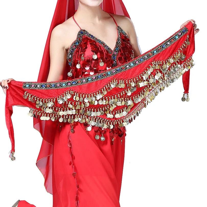 1PC New Style Belly Dance Belt Newest Multi-color Glass Silk Velvet Dancing Belt Scarf Crystal BellyDance Waist Chain Hip Scarf