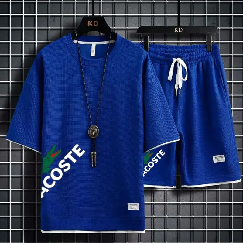 2025 Waffle pattern 2-piece set, men's shorts set, sum | Ships from US