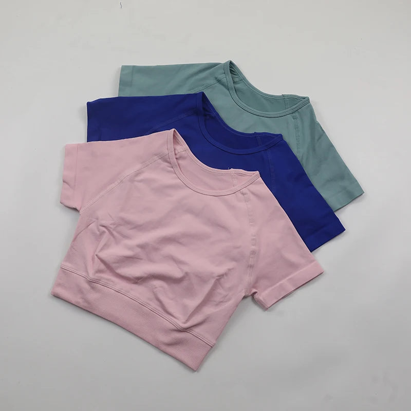 Impact Crop Top Women Short Sleeve Yoga Shirts Slim