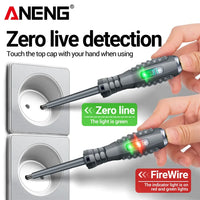 Close-up of ANENG B05 screwdriver tip showing slotted and Phillips heads.