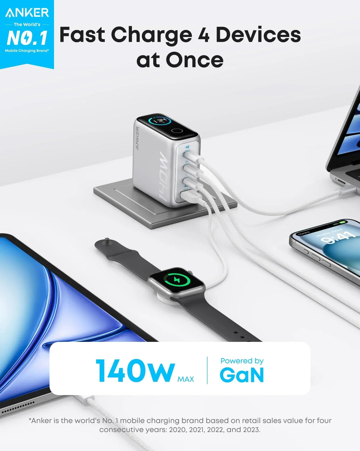 Anker Charger (140W, 4-Port, PD 3.1) with USB-C Cable - Trustymall