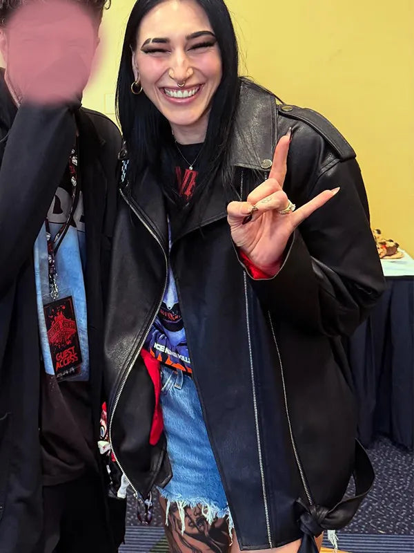 Rhea Ripley Silver Scream Con Black Biker Jacket