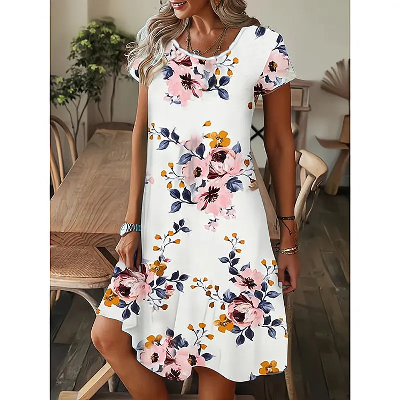 Loose Fit Printed Short Sleeve Dress