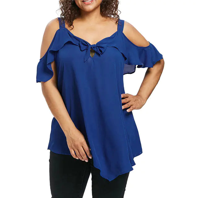 Plus Size V Neck Flare Sleeve Tunic Blouse for Women