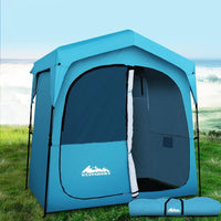 Weisshorn camping tent used as a portable toilet enclosure showing privacy and convenience features.