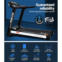 Top angled view of treadmill belt and control panel with preset fitness programs.