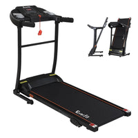 Everfit Electric Treadmill showing side view with black and gray design on white background.