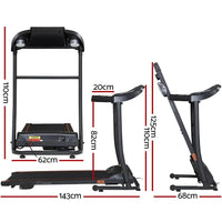 Front angle view of Everfit Electric Treadmill highlighting control panel and running belt.