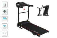 Everfit treadmill folded for compact storage in a home setting.