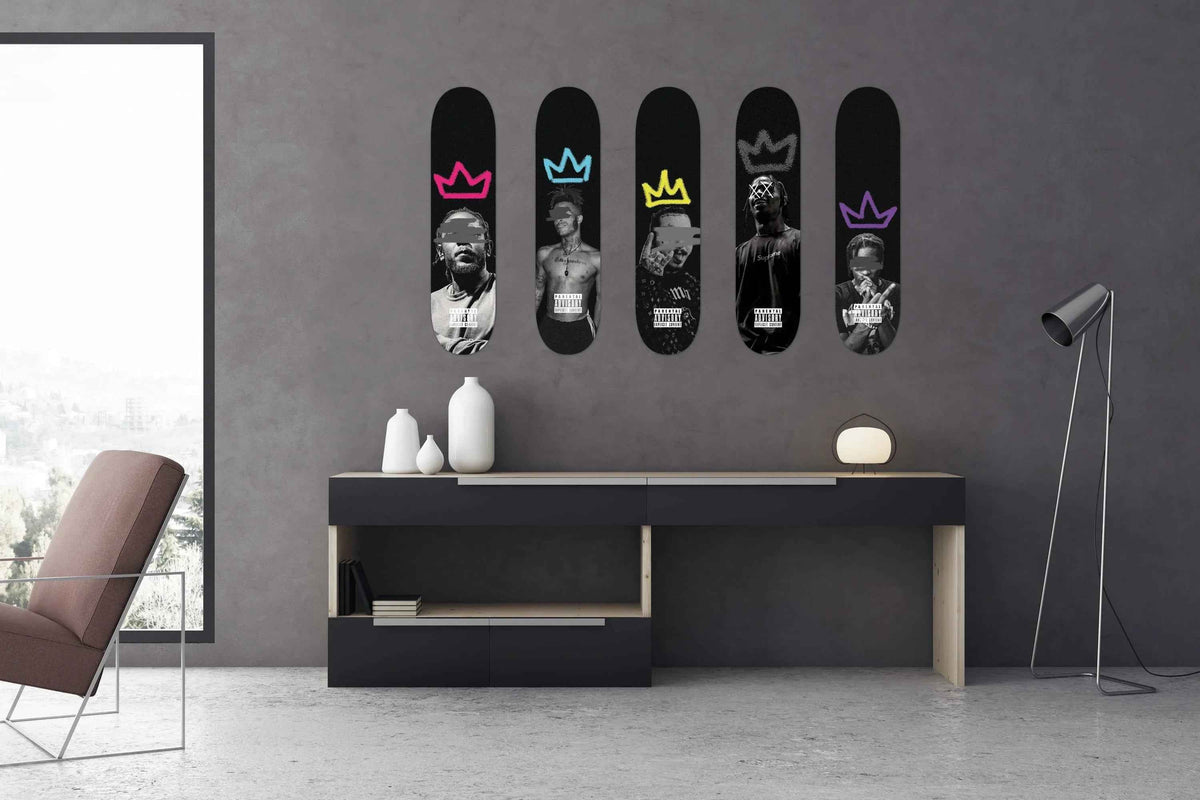 Back view of Posty Skateboard showing intricate artwork on the deck's rear side.
