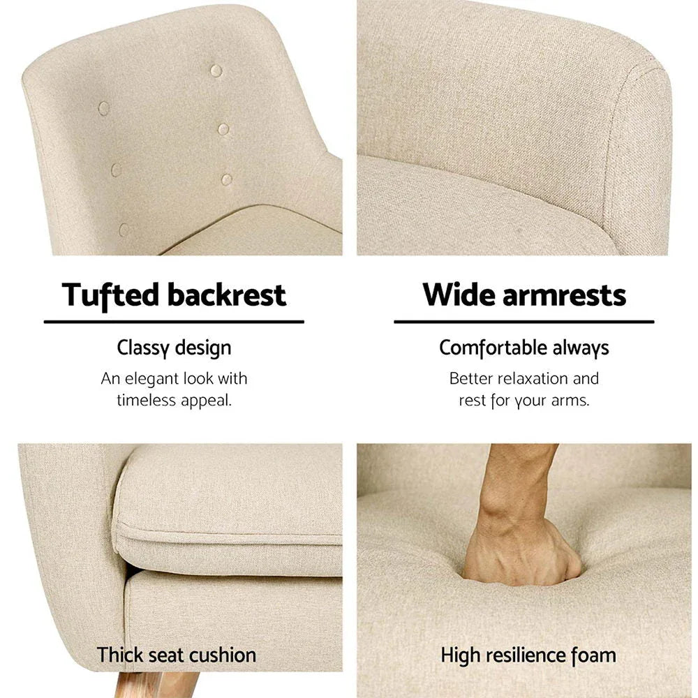 Detail of extra thick foam padding on beige armchair seat for enhanced comfort.