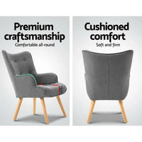 Artiss ottoman upholstered in grey linen fabric matching armchair design