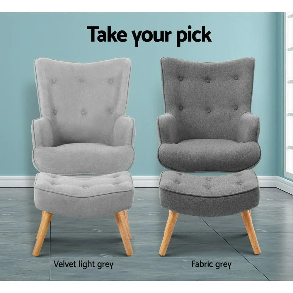 Grey Artiss Armchair and ottoman positioned in a modern living room setting