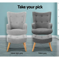 Grey Artiss Armchair and ottoman positioned in a modern living room setting