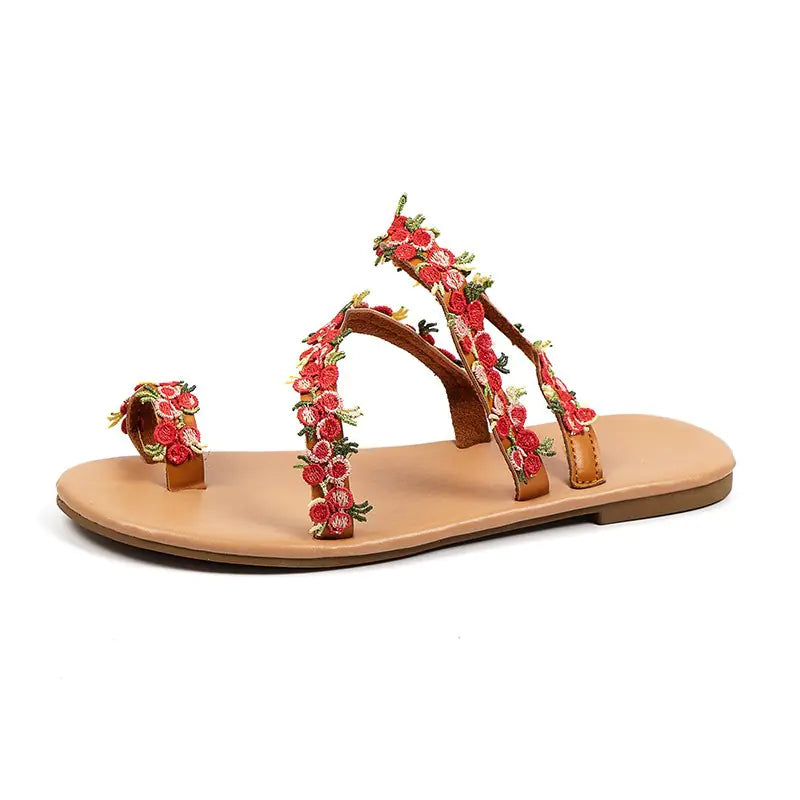 Women's Braided Flower Flat Beach Sandals