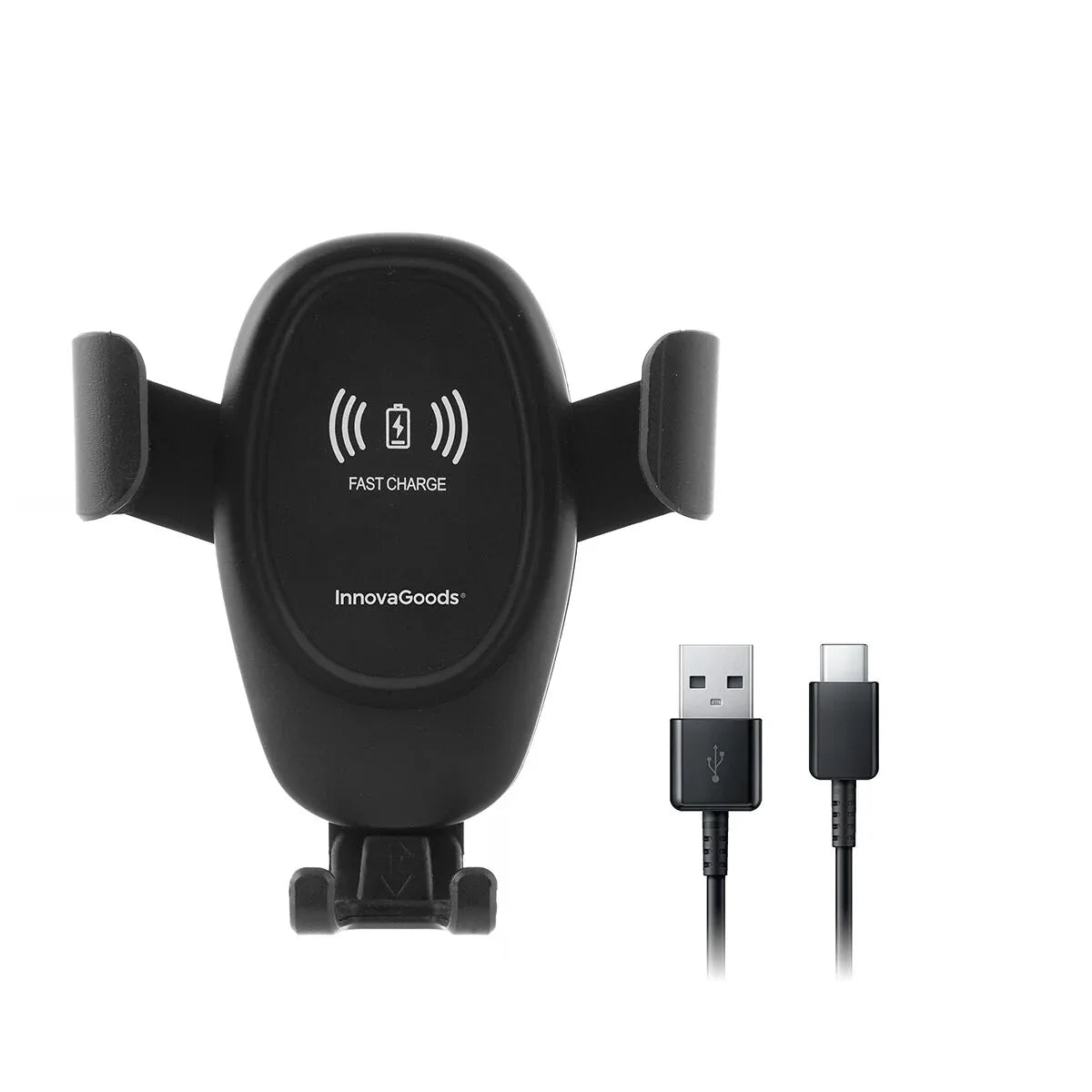 Wireless mobile phone holder for car shown from side on white background, highlighting compact design.