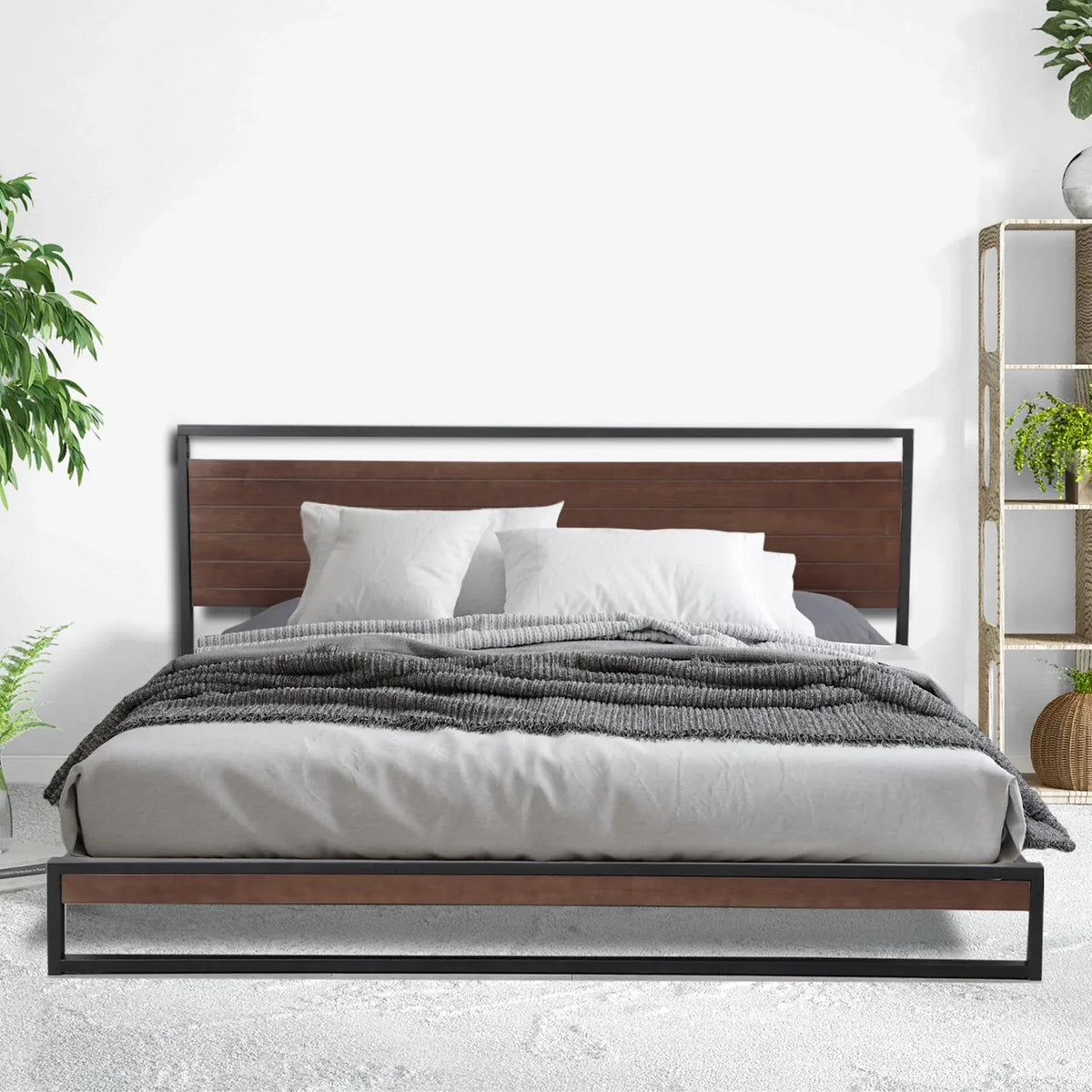 Close-up of black wood headboard showing clean, smooth edges of Milano Azure bed frame.