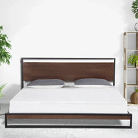 Milano Azure bed frame headboard and platform showing combination of wood and steel materials.
