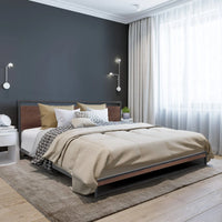 Milano Decor Azure bed frame in black with wood headboard and steel platform, front angle view.