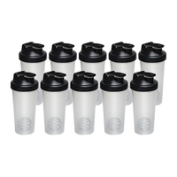 Set of ten transparent 700ml protein shaker bottles with white lids and mixer balls