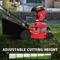 Adjustable cutting height feature on lawn mower allowing range from 1.5 to 3.9 inches