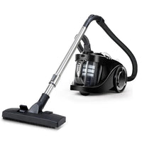 Black Devanti bagless vacuum cleaner showing side profile and handle
