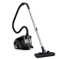 Vacuum cleaner viewed from top showing power button and handle design