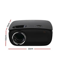 Top view of Devanti portable video projector highlighting control buttons and compact design.