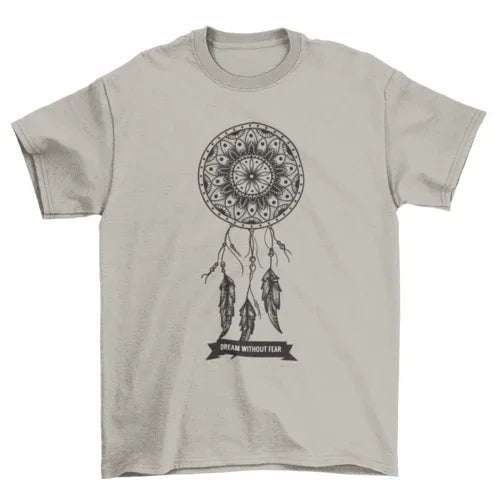 Yellow T-shirt featuring the dream catcher and the slogan 'Dream without fear'
