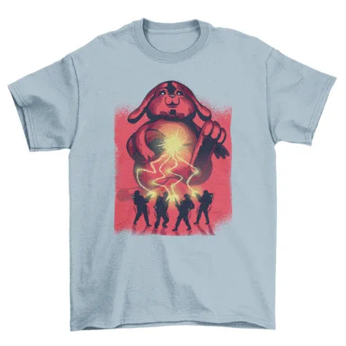 Front view of black T-shirt featuring a digital art of person wearing virtual reality headset with cosmic motifs.