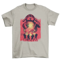 Stylized illustration of a VR headset displayed on black tee with space background details.