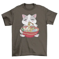 Detailed shot of cat ramen graphic with bright colors and playful illustration style.