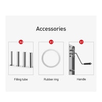 Ergonomic handle of manual sausage filler with gear mechanism and mounted clamp base.