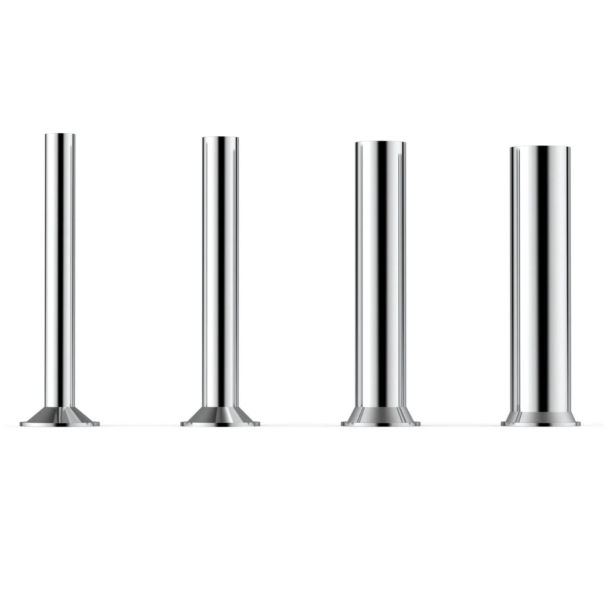 Side view of stainless steel vertical sausage filler with crank handle and mounting clamp.