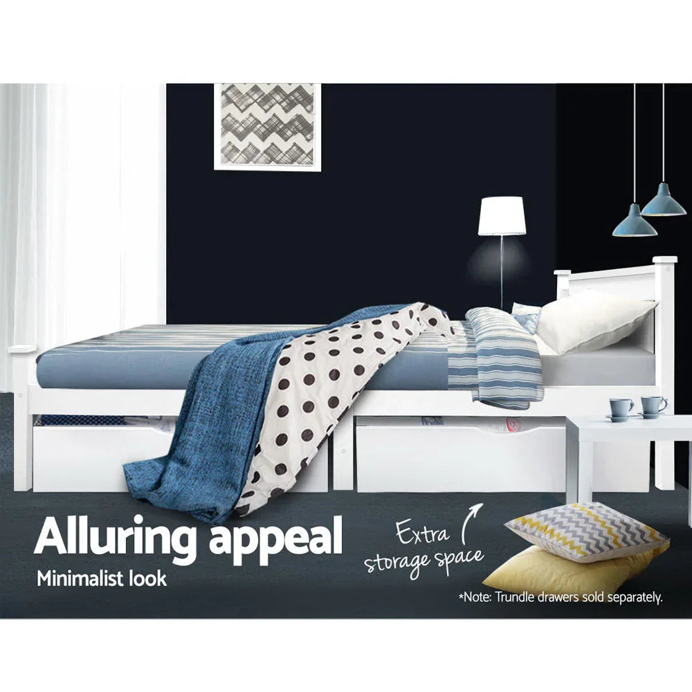 Stylish white wooden headboard with clean lines on single bed frame.