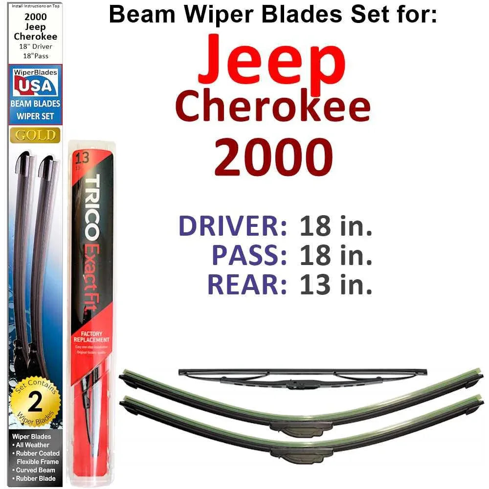 Beam Wiper Blades for 2000 Jeep Cherokee (Set of 3) - Trustymall
