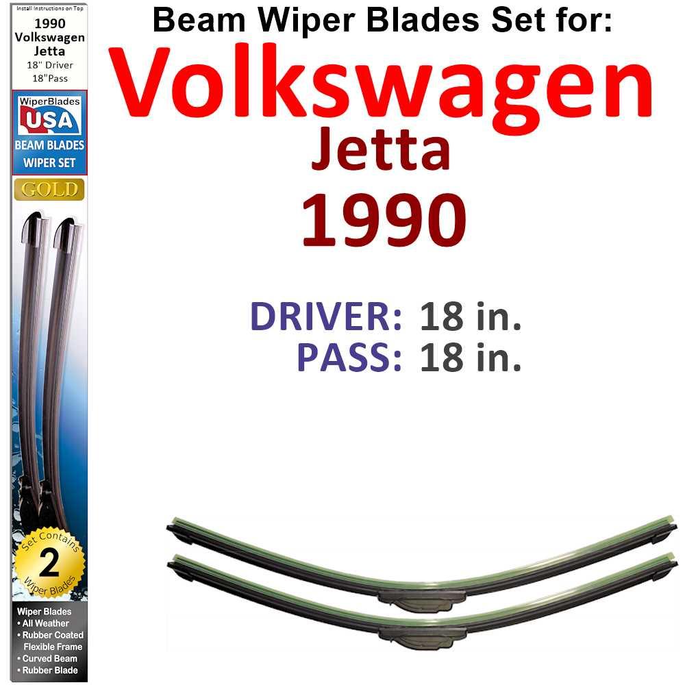Beam Wiper Blades for 1990 Volkswagen Jetta GLI 16-Valve (Set of 2) - Trustymall
