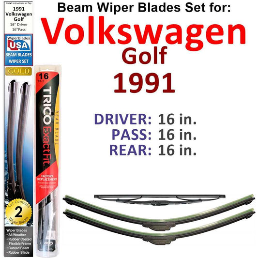 Beam Wiper Blades for 1991 Volkswagen Golf Base (Set of 3)