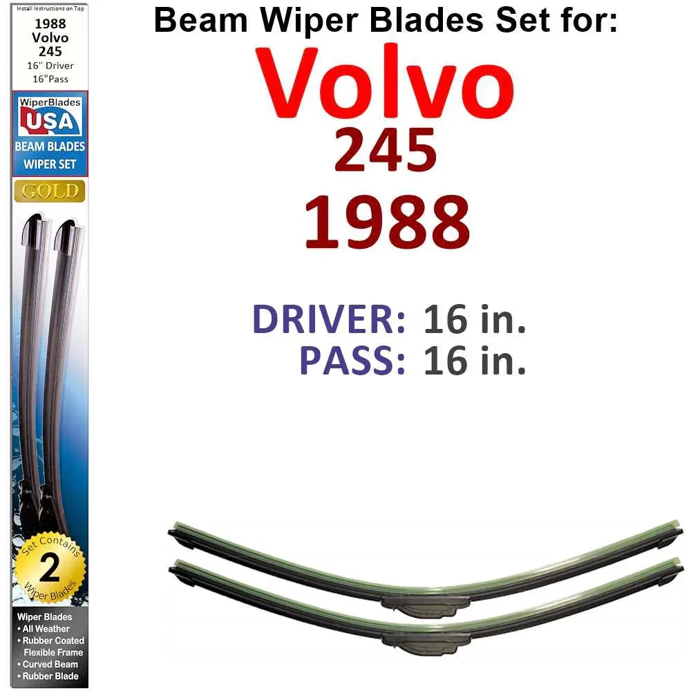 Beam Wiper Blades for 1988 Volvo 245 (Set of 2) - Trustymall