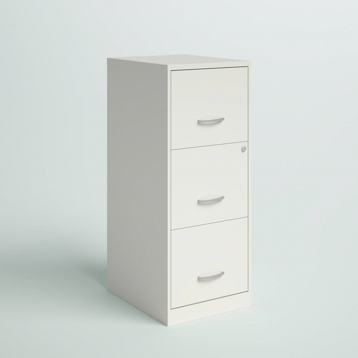 White Metal 3-Drawer Vertical File Cabinet with 2 Locking Drawers