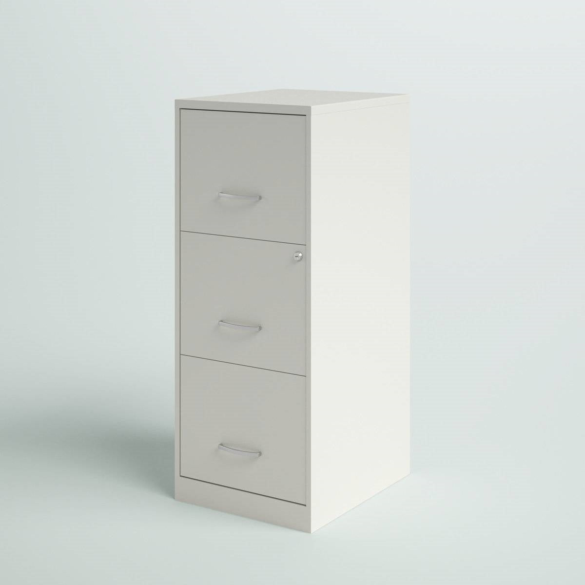 White Metal 3-Drawer Vertical File Cabinet with 2 Locking Drawers