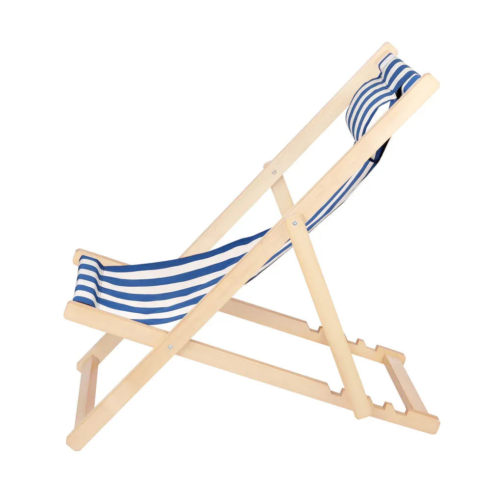 Beach chair displayed in reclining position showing adjustable backrest