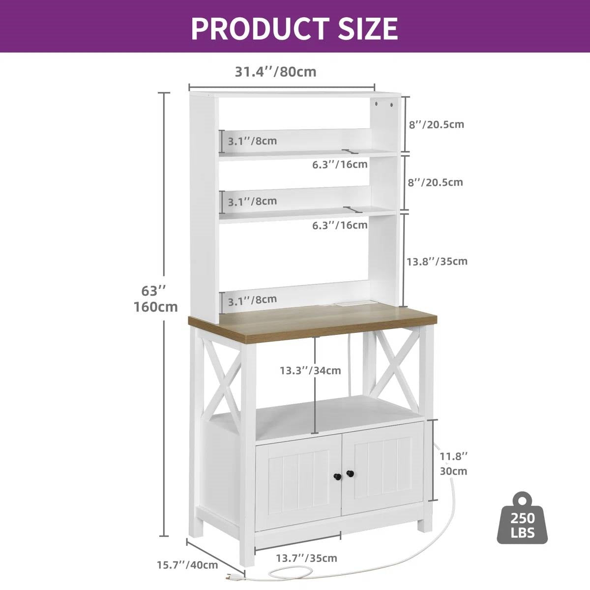 White Modern Farmhouse Baker's Rack Kitchen Shelving Unit Storage Cabinet