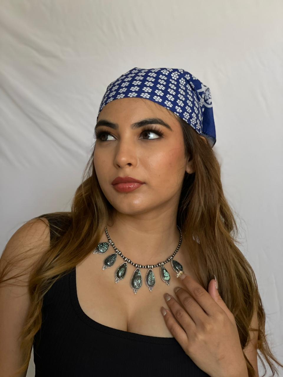 Handmade Sterling Silver Lander Turquoise Beaded Necklace with Signed Nizhoni