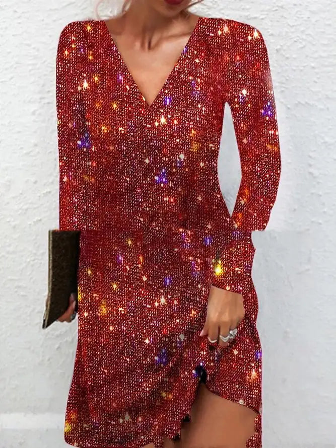 Elegant Sequined V-neck Dress