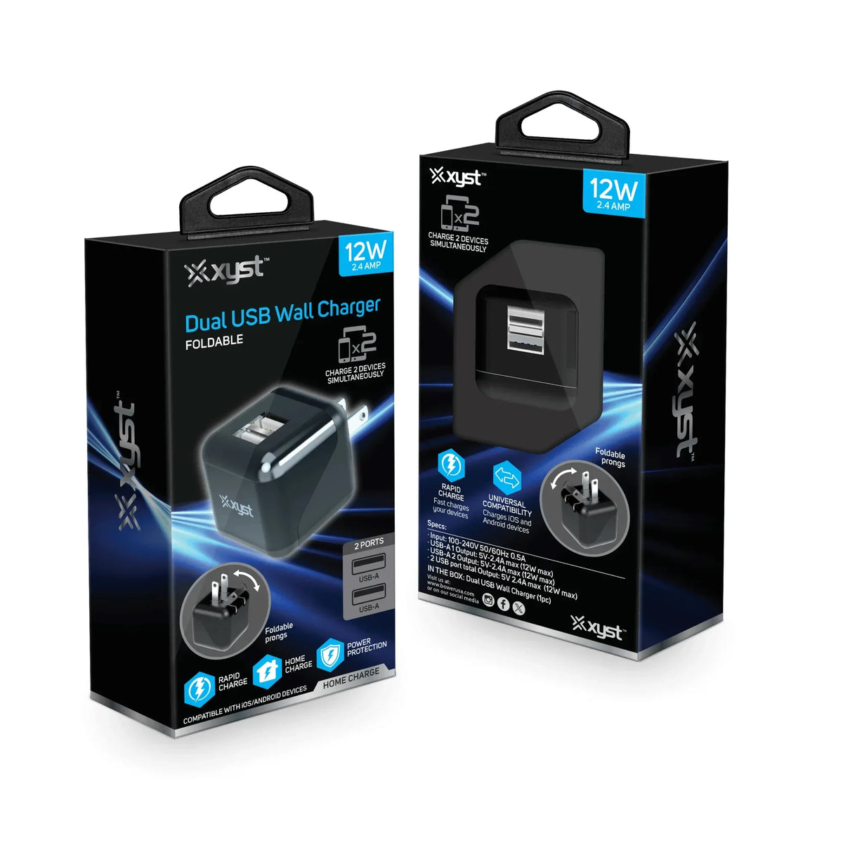 Xyst 2.4-Amp Dual USB Foldable Wall Charger - Trustymall
