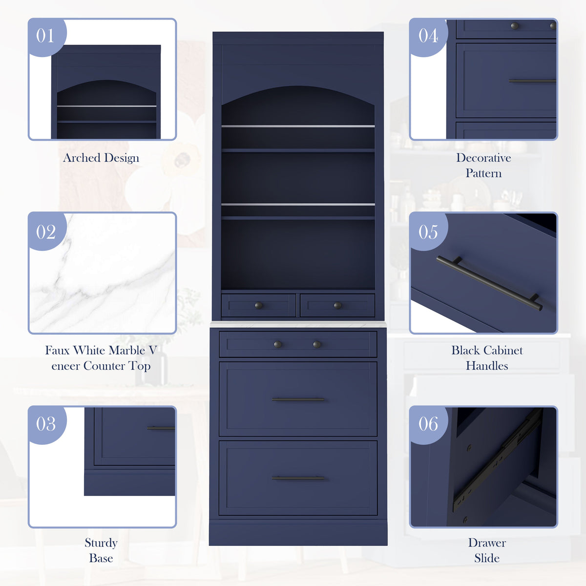 Modern 83.7inch High Kitchen Pantry, Freestanding Tall Kitchen Hutch
