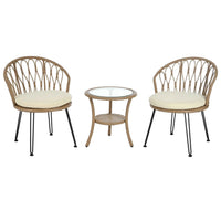 Outdoor Leisure Set, 2 Rattan Single Chairs with A Glass Round Table,