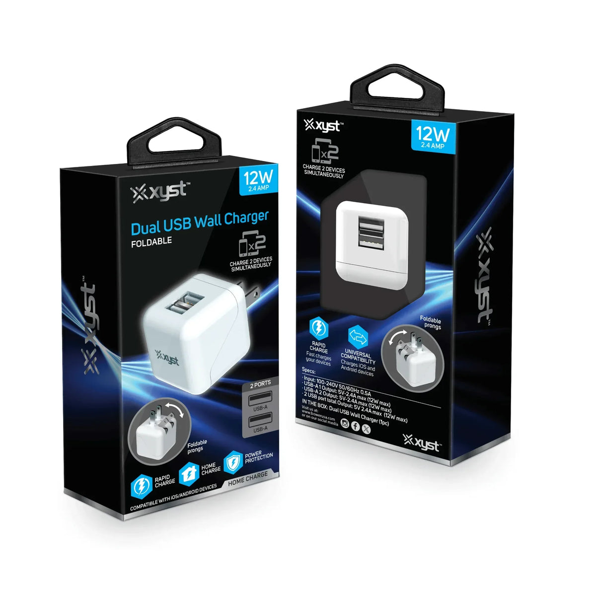 Xyst 2.4-Amp Dual USB Foldable Wall Charger - Trustymall